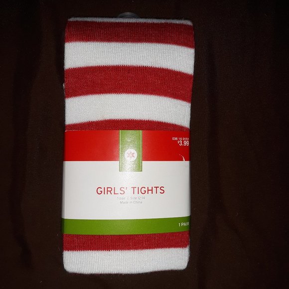 Target Other - New Girls Red & White Striped Tights Size 12-14